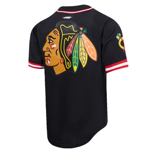 NHL CHICAGO BLACKHAWKS SCRIPT TAIL MEN'S MESH BUTTON DOWN SHIRT