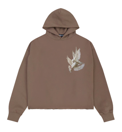 360 GSM 80/20 PEACE CROPPED DROP SHOULDER FLEECE HOODIE WITH RHINESTONE DETAILS