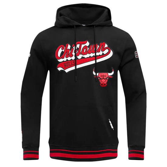 NBA CHICAGO BULLS SCRIPT TAIL MEN'S RIB FLEECE PULLOVER HOODIE