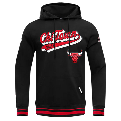 NBA CHICAGO BULLS SCRIPT TAIL MEN'S RIB FLEECE PULLOVER HOODIE