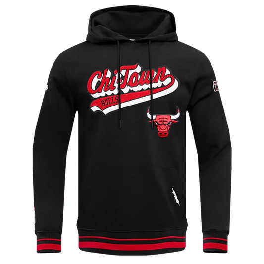 NBA CHICAGO BULLS SCRIPT TAIL MEN'S RIB FLEECE PULLOVER HOODIE