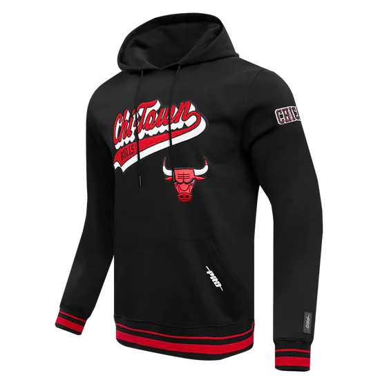 NBA CHICAGO BULLS SCRIPT TAIL MEN'S RIB FLEECE PULLOVER HOODIE