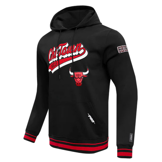 NBA CHICAGO BULLS SCRIPT TAIL MEN'S RIB FLEECE PULLOVER HOODIE