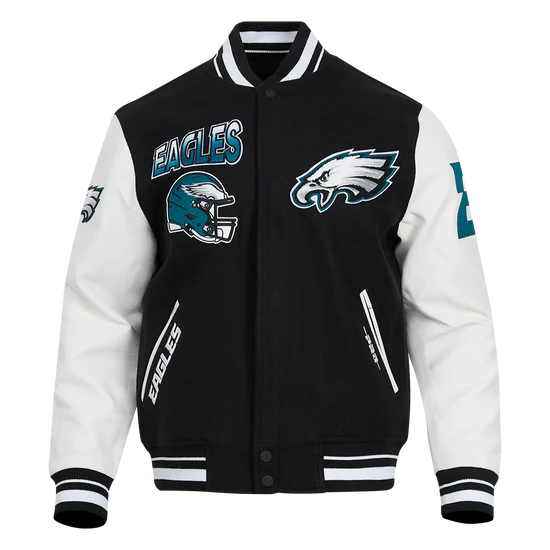 NFL PHILADELPHIA EAGLES TURN IT UP MEN'S RIB WOOL VARSITY JACKET