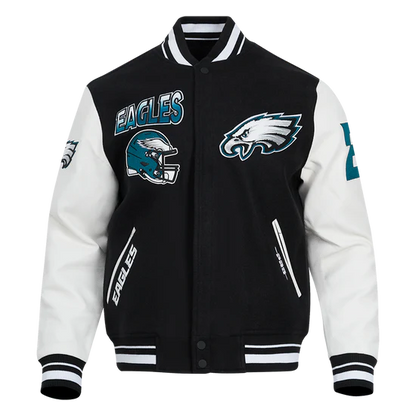 NFL PHILADELPHIA EAGLES TURN IT UP MEN'S RIB WOOL VARSITY JACKET