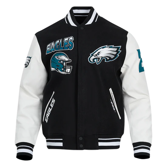 NFL PHILADELPHIA EAGLES TURN IT UP MEN'S RIB WOOL VARSITY JACKET