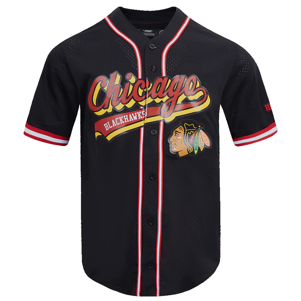 NHL CHICAGO BLACKHAWKS SCRIPT TAIL MEN'S MESH BUTTON DOWN SHIRT