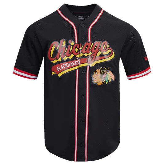 NHL CHICAGO BLACKHAWKS SCRIPT TAIL MEN'S MESH BUTTON DOWN SHIRT