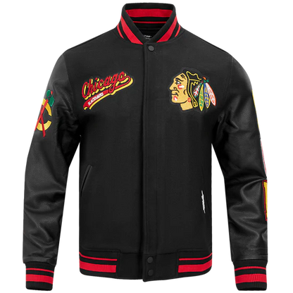 NHL CHICAGO BLACKHAWKS SCRIPT TAIL MEN'S RIB WOOL VARSITY JACKET