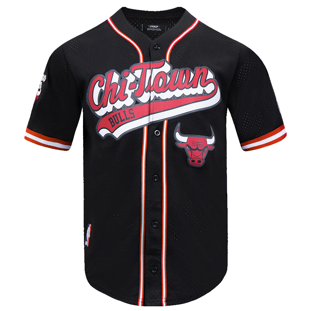 NBA CHICAGO BULLS SCRIPT TAIL MEN'S MESH BUTTON DOWN SHIRT
